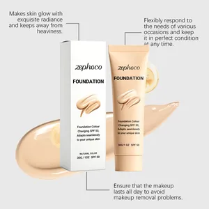Gedetailleerd overzicht van Zephoco SPF 50 foundation tube en doos met romige textuur
