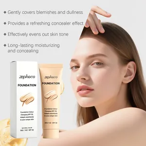 Detail van de zephoco kleurveranderende foundation met model voor een natuurlijke huidfinish