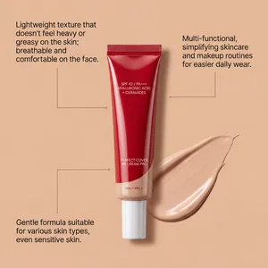 Vista detallada de la BB cream SPF 42 con muestra de textura y rasgos destacados