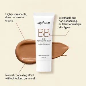 Crème BB Zephoco pour peau foncée avec échantillon de texture lisse sur fond
