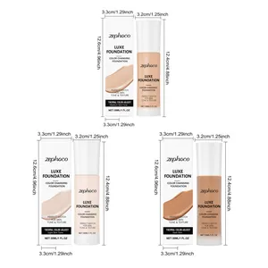 Product dimensions and shade comparison for zephoco luxe thermal color-adjust foundation