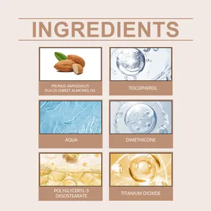 Detail view of lightweight concealer ingredients including sweet almond oil and aqua
