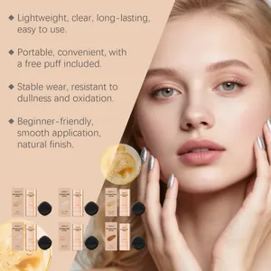 Detail view of the long-lasting foundation stick with makeup puff and smooth texture