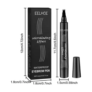 EELHOE microblading eyebrow pen and box dimensions with waterproof four-prong tip detail