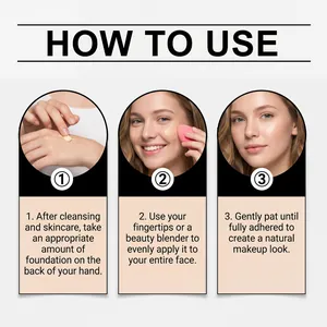 Visual guide showing three steps to apply foundation for a natural and flawless makeup look.
