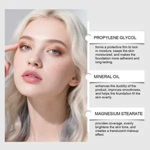 Detalle de los ingredientes de la base cushion iluminadora con maquillaje profesional