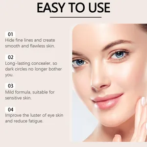 Close-up detail of concealer effect on skin, hiding fine lines and dark circles.