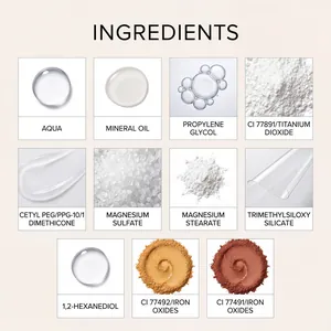 Fotografía macro de los ingredientes de la crema hidratante con color de Zephoco