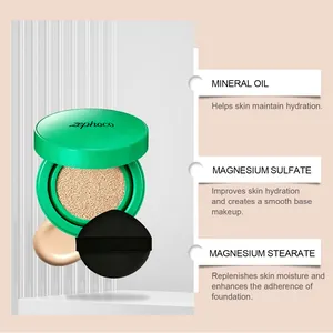 Vista dettagliata del fondotinta cushion Zephoco con ingredienti nutrienti per pelle
