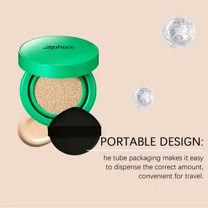 Dettaglio del fondotinta cushion Zephoco in astuccio verde con testo design portatile