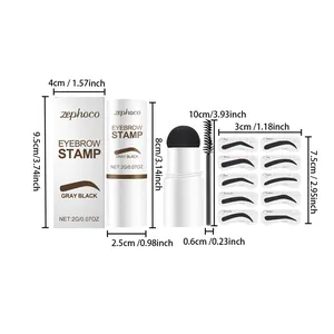 Detailed dimension chart for gray black eyebrow stamp kit showing component sizes
