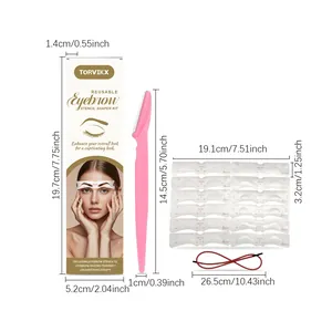 Detailed dimension specifications of TORVIKX reusable eyebrow stencil kit with razor