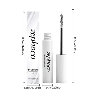 Dimensiones detalladas del gel fijador de cejas Zephoco y el cepillo
