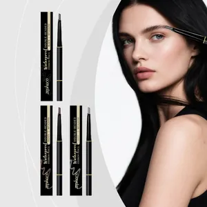 Close-up of waterproof double-headed eyebrow pencil series in black, brown, and gray