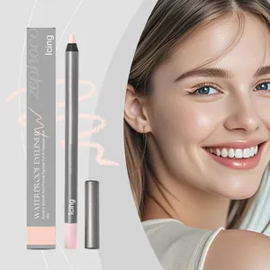 Detailoverzicht van zephoco waterbestendig eyelinerpotlood en doos met make-up model