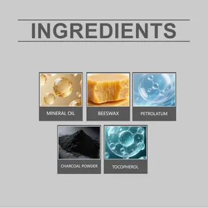 Ingredients breakdown for men's 4-point eyebrow pencil including beeswax and charcoal powder.