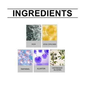 Vista detallada de ingredientes como pantenol y alantoína para gel de cejas.