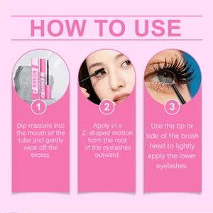Step-by-step guide showing how to apply ZEPHOCO mascara for natural curled lashes.