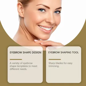 Professional eyebrow stencil kit features with a smiling model for beauty results