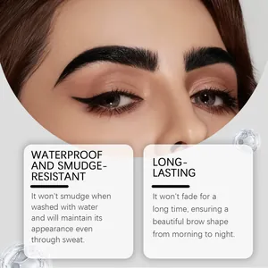 Detail showing bold black eyebrow makeup with smudge-proof and long-lasting waterproof finish.