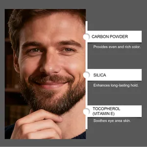 Detail view of men's eyebrow pencil ingredients: Carbon Powder, Silica, and Vitamin E.