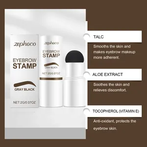 Detailed view of zephoco gray black eyebrow stamp showing aloe and vitamin E ingredients