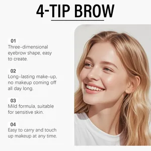 Detail view showing four key features of the long-lasting 4-tip microblade brow pencil.