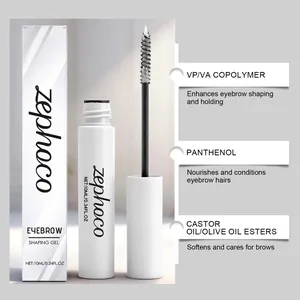 Vista detallada de los ingredientes del gel de cejas Zephoco para fijar y nutrir.