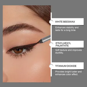 Macro-opname van veegvaste bruine eyeliner gel pen met ingrediënten en de toepassing