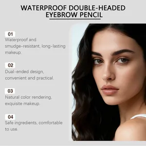 Detail of waterproof double-headed eyebrow pencil effect on professional makeup model
