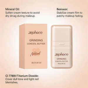 Detail view of Zephoco moisturizing concealer stick with ingredient benefit descriptions