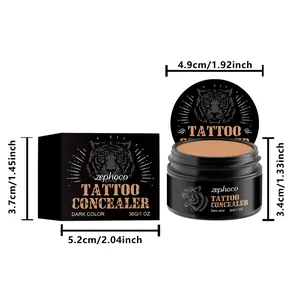Gedetailleerde afmetingen van Zephoco tatoeage concealer potje en verpakking.