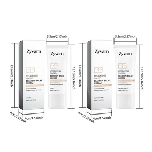 Detailed size specifications for Zyvarn Hydrating Blemish Balm BB Cream tubes and boxes