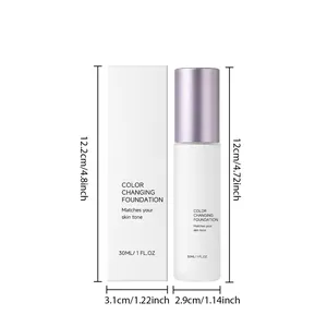 Color changing foundation 30ml bottle and box with detailed height and width dimensions