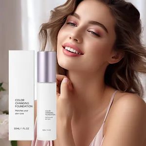 Detail view of color changing foundation bottle and box with model