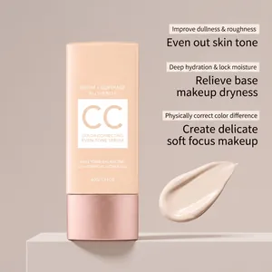 Macro view of CC color-correcting serum with smooth texture swatch for even skin tone