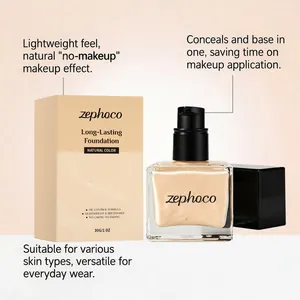 Nahaufnahme der langanhaltenden Zephoco-Foundation mit Verpackung in natürlicher Farbe