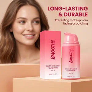 Λεπτομέρεια του makeup που αλλάζει χρώμα SPF 15 σε ροζ διαβαθμισμένο μπουκάλι