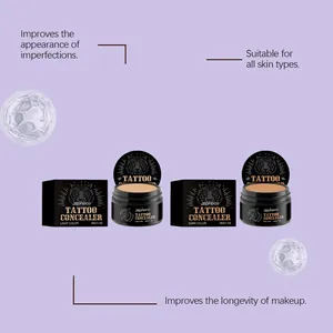 Gedetailleerd overzicht van Zephoco tattoo concealers in lichte en donkere tinten op paars
