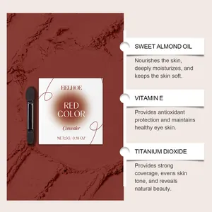 EELHOE red concealer detail showing sweet almond oil and Vitamin E ingredients.