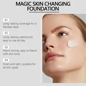 Nahaufnahme der glatten Magic Skin Changing Foundation auf der Wange des Models