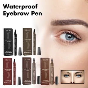 Detailed view of EELHOE waterproof eyebrow pens in 5 shades with microblading results.