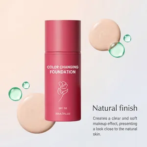 Detailed view of color changing foundation with SPF 50 for a smooth and natural skin finish.