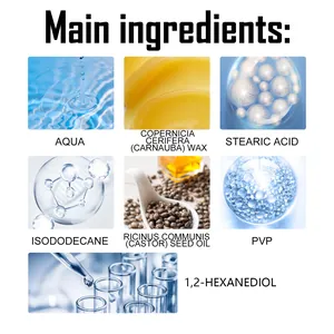 Macro view of main ingredients for waterproof eyebrow pencil including carnauba wax