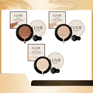 Base de Maquillaje Luvie Glow Blur Cushion con Borla de Champiñón Corrector Iluminador de Larga Duración Hidratante Facial