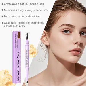 Lápiz de cejas de larga duración marrón oscuro con diseño de cuatro puntas doble