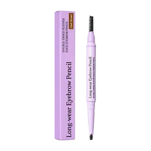 Lápiz de cejas de doble punta marrón oscuro con cepillo para maquillaje de larga duración