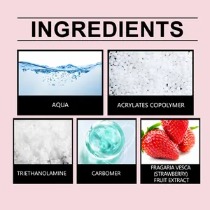Ingredients breakdown for strawberry eyebrow styling wax showing aqua and extracts