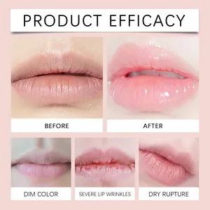 Voor en na vergelijking van kersenbloesem lipgel voor kleur en rimpels.
