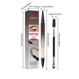 Detailed dimension diagram of zephoco dual-ended hair-like brow pen in dark brown